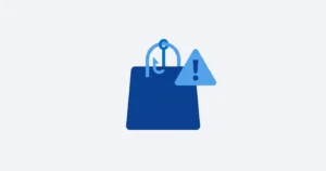 Illustration of a shopping bag with a warning triangle and a phishing hook, representing Black Friday scam risk