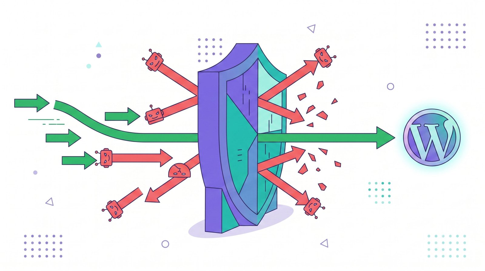 Web application firewall filtering hacker traffic before it reaches a WordPress site