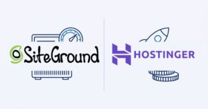 SiteGround and Hostinger hosting logos on a divider background, side by side for comparison