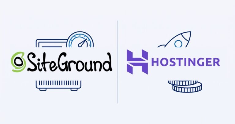 SiteGround and Hostinger hosting logos on a divider background, side by side for comparison
