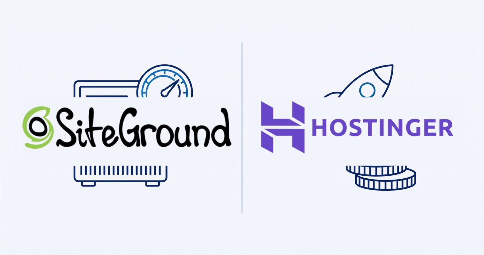SiteGround and Hostinger hosting logos on a divider background, side by side for comparison