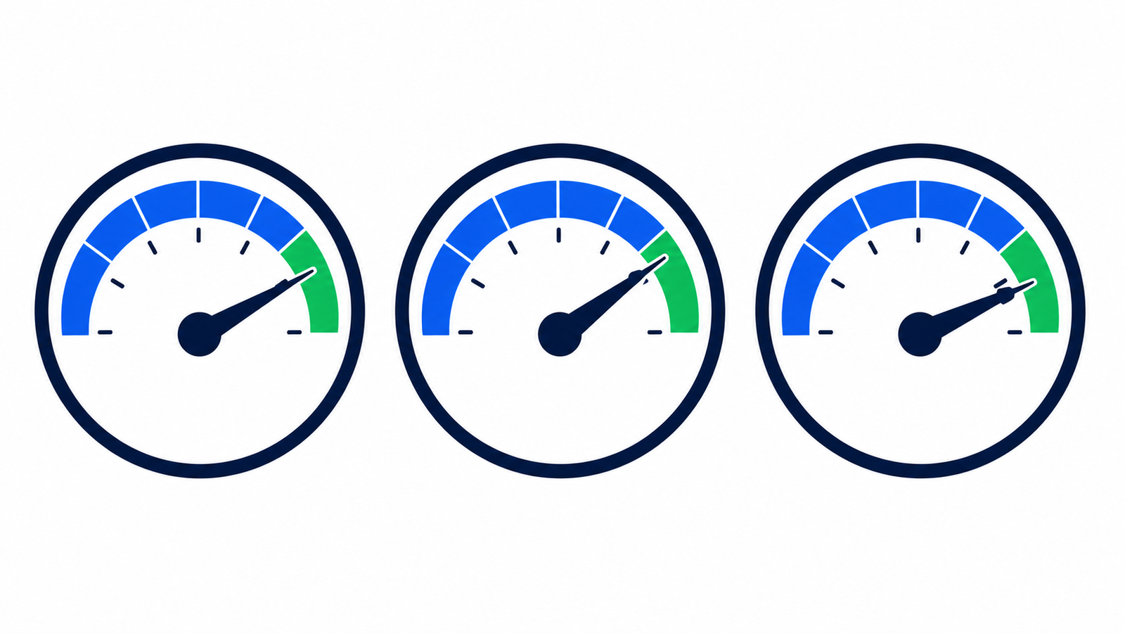 Illustration of three gauges representing Core Web Vitals metrics for WordPress speed optimization