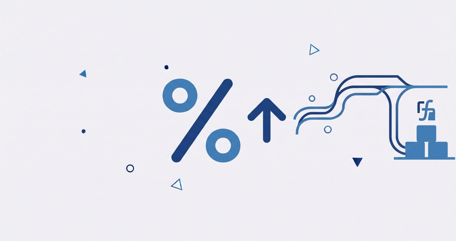 Percentage calculator illustration with a percent symbol and a small rising arrow