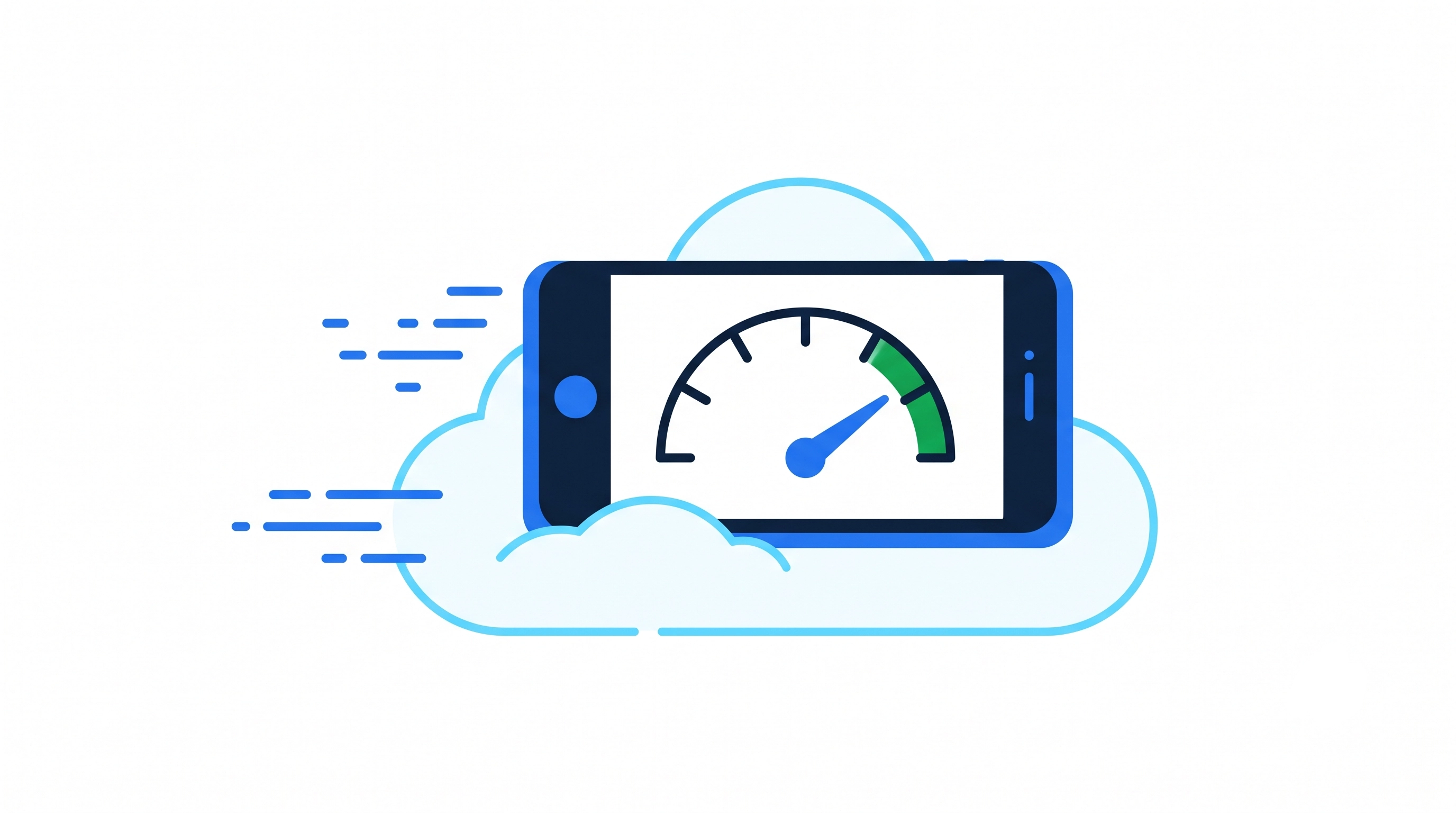 Illustration of a smartphone with a fast-loading speed gauge, representing mobile WordPress speed optimization