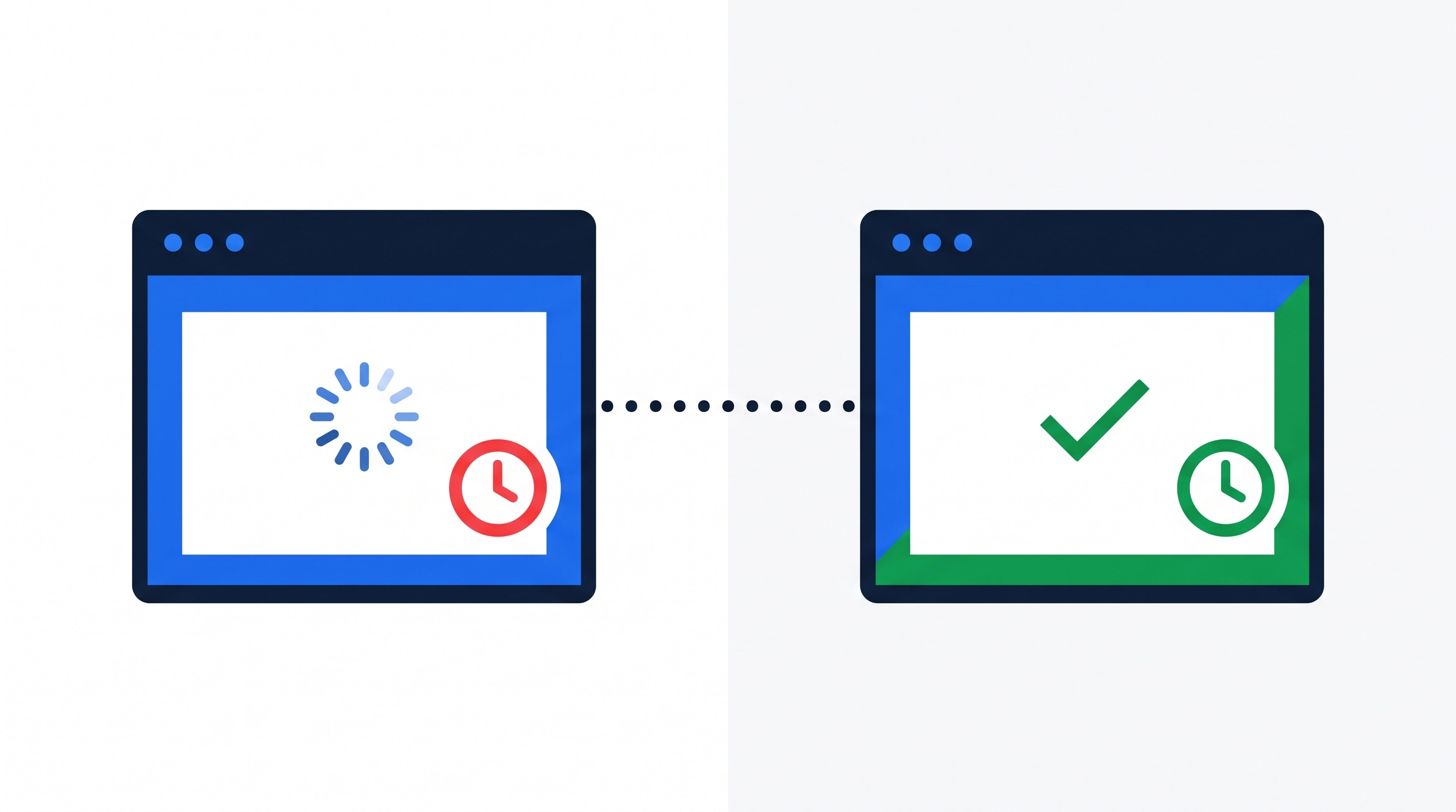 Illustration comparing a slow-loading website to a fast-loading website, representing why WordPress speed optimization matters
