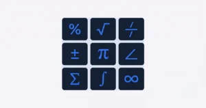Illustration representing core math topics — algebra, geometry, statistics and percentages — in one reference guide