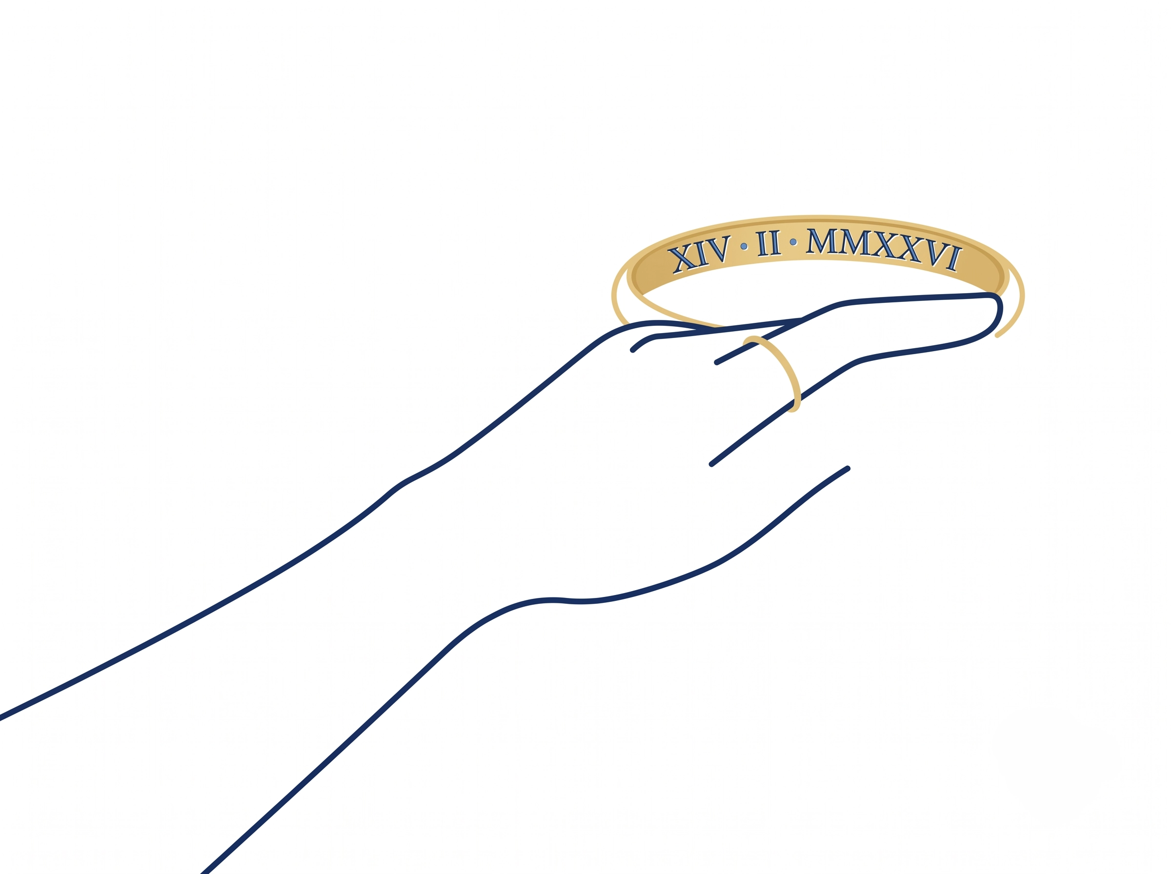 Illustration showing a date converted into Roman numerals in day-month-year format for a tattoo or engraved ring