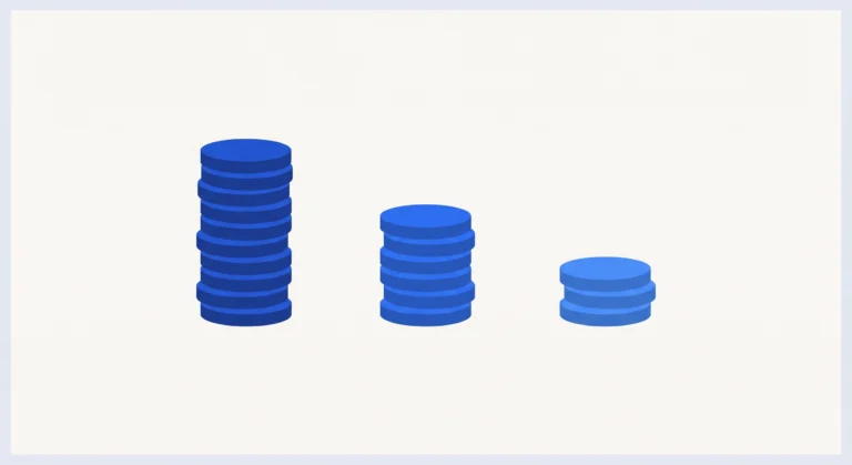 Three stacks of coins representing different tipping etiquette amounts by region