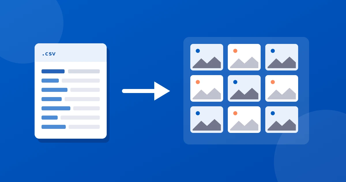 Bulk media upload for WordPress: a CSV file importing a grid of images into the Media Library