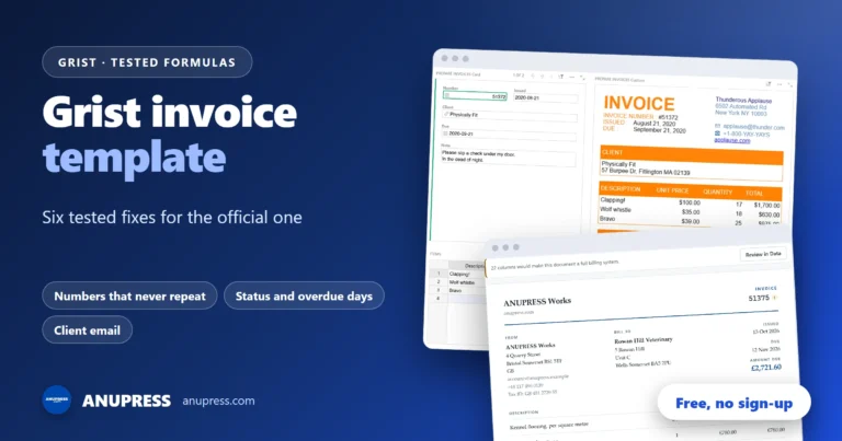 Grist invoice template: six tested fixes for the official one